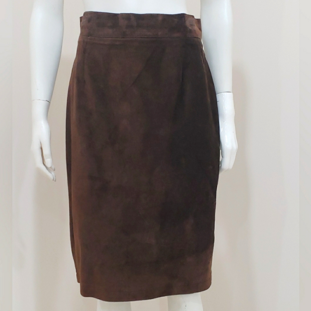 80s Vintage Danier brown suede leather skirt - 12